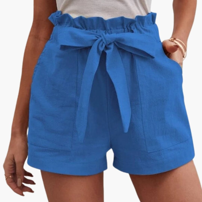 Women's Linen Shorts with Tie Belt and Wide Waistband