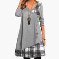 Women’s Long Sleeve Checkered Dress with A - Line Skirt