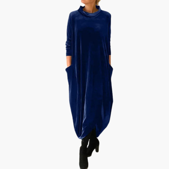 Women’s Long Sleeve Evening Dress with Textured Material and Full-Length Design