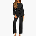 Women’s Long Sleeve Jumpsuit with Adjustable Waist Belt