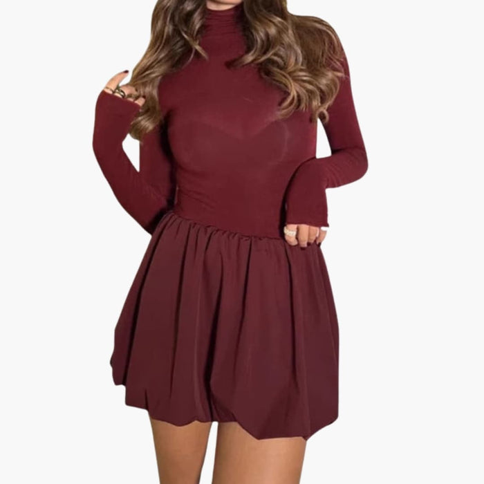 Women’s Long Sleeve Jumpsuit with Flared Skirt – One - Piece Design