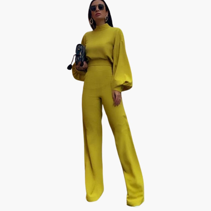 Women’s Long Sleeve Jumpsuit with Half Collar Design
