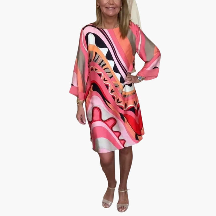 Women’s Long Sleeve Printed Dress with Loose Fit