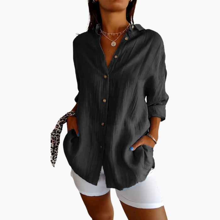 Women’s Longline Button Front Blouse – Woven Top