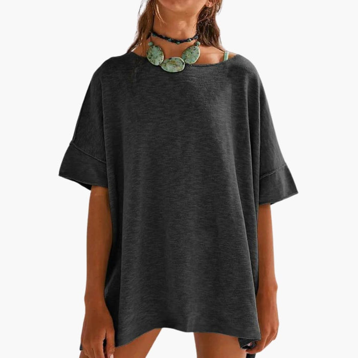 Women’s Loose Fit Crew Neck Rolled Sleeve Oversized T-Shirt