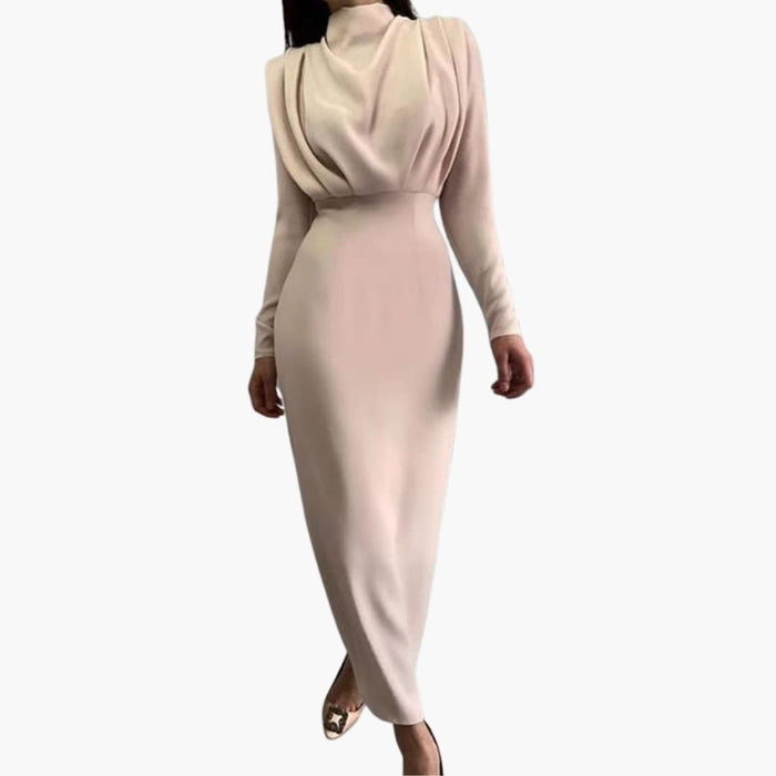 Women’s Maxi Dress with Round Neck and Long Sleeves