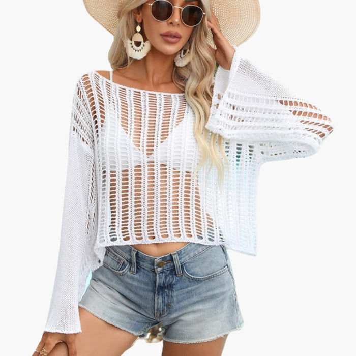 Women’s Mesh Top with Round Neck and Long Sleeves