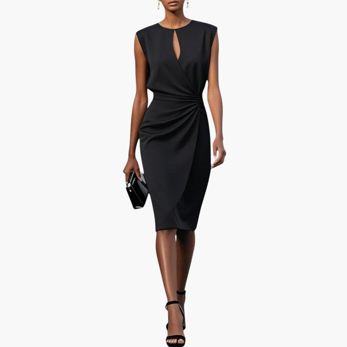 Women’s Midi Dress with Defined Waist Short Sleeve Fitted Dress