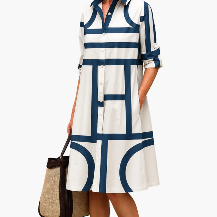 Women's Midi Dress with Defined Waist and Flowing Skirt
