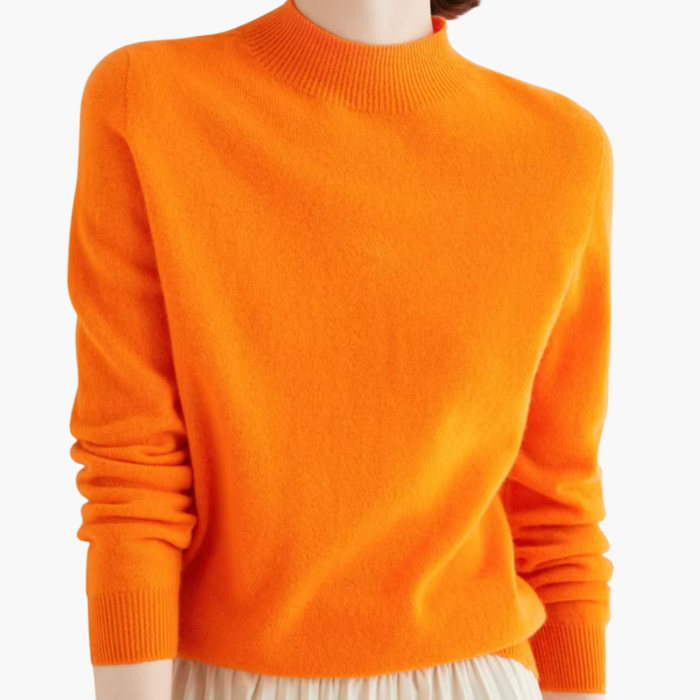 Women’s Mock Neck Sweater with Long Sleeves and Ribbed Trim