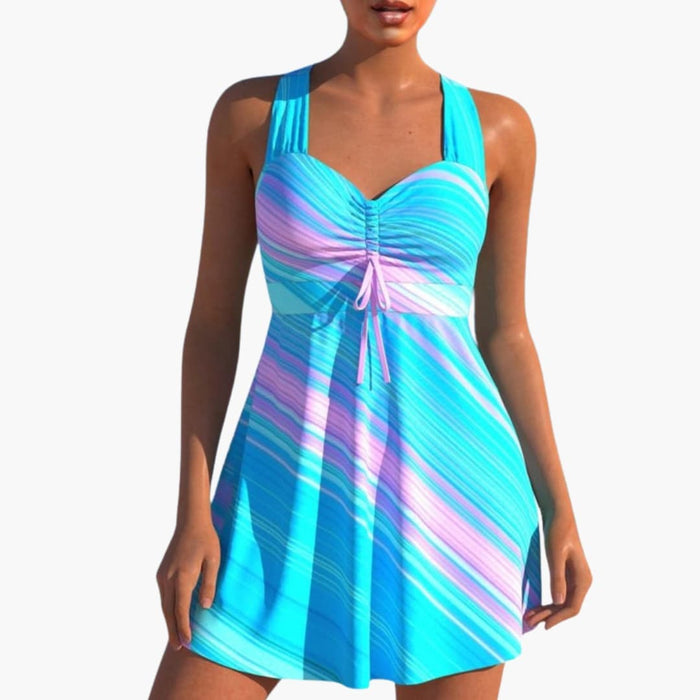 Women’s Ocean Blue Striped Two-Piece Tankini Swimsuit