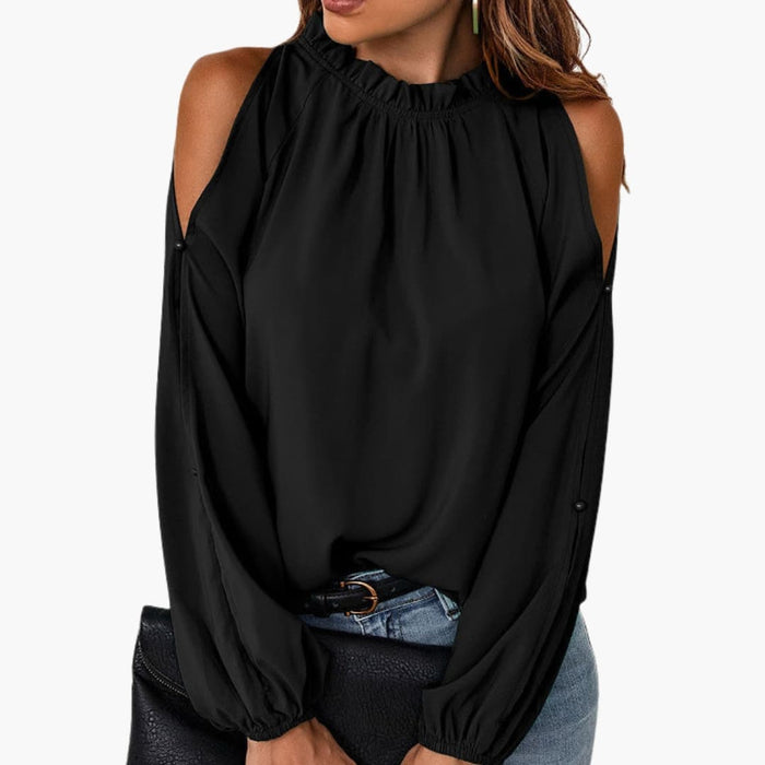 Women’s Off-the-Shoulder Puff Sleeve Blouse – Woven Loose Fit Top