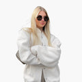 Women’s Oversized Bomber Jacket with Snap Buttons and Pockets