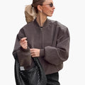Women’s Oversized Bomber Jacket with Stand Collar and Voluminous Sleeves