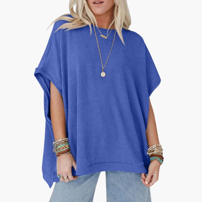 Women’s Oversized Ribbed Crew Neck Short Sleeve T-Shirt