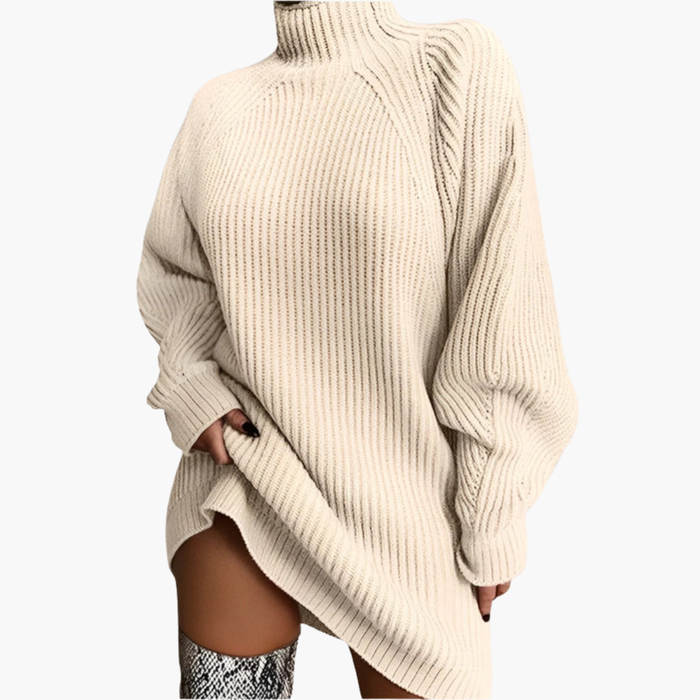 Women's Oversized Turtleneck Sweater with Ribbed Knit Texture
