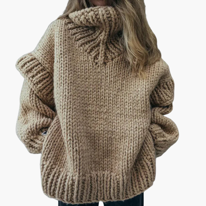 Women's Oversized Sweater with Turtleneck and Ribbed Knit