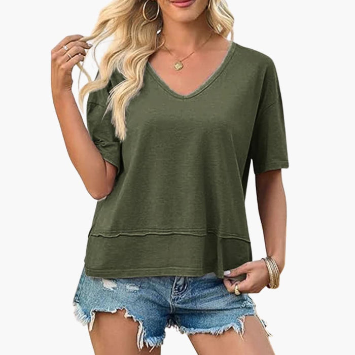 Women’s Oversized V-Neck Dropped Shoulder Short Sleeve T-Shirt