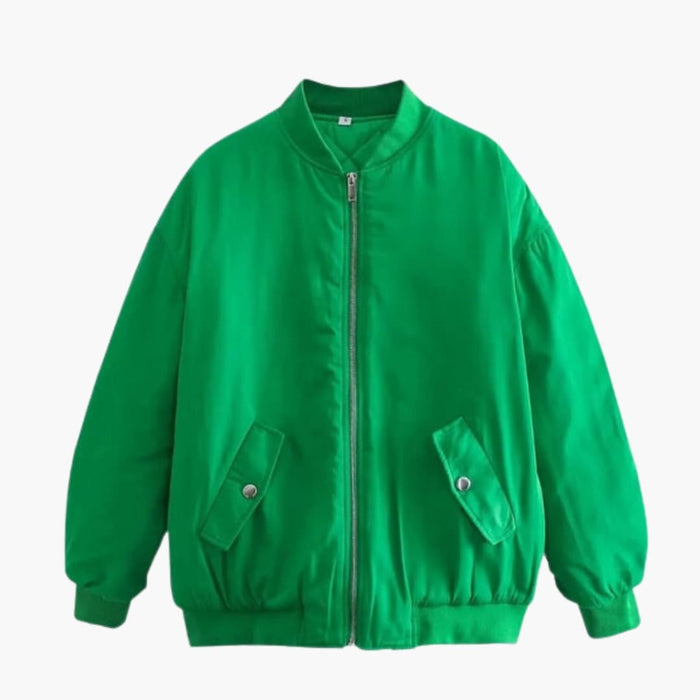 Women’s Plus-Size Bomber Jacket with Zip and Side Pockets