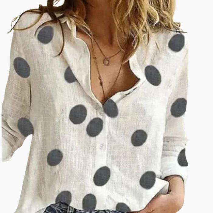 Women’s Polka Dot Print Blouse – Long Sleeve Woven Top