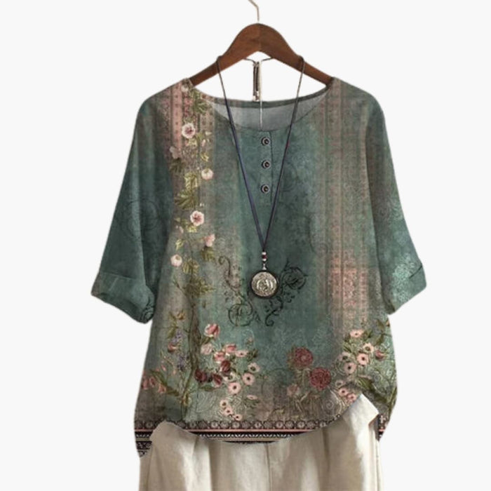 Women’s Printed Button-Down Blouse Long Sleeve Loose Fit Top