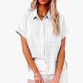 Women’s Relaxed Crew Neck Short Sleeve Blouse – Woven Pullover Top