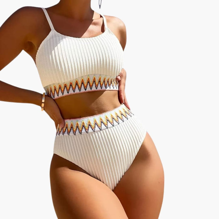 Women’s Ribbed High-Waisted Bikini Set with Padded Crop Top