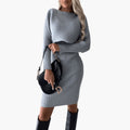 Women’s Ribbed Knit Dress with Long Sleeves and Round Neck
