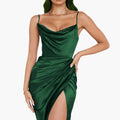 Women’s Satin Dress with Thin Straps and Ruffled Hem