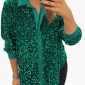 Women’s Sequin Button-Up Shirt with Collar and Long Sleeves