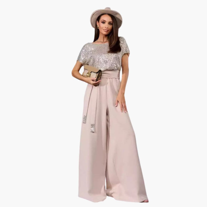 Women’s Sequined Top Jumpsuit with Wide Legs