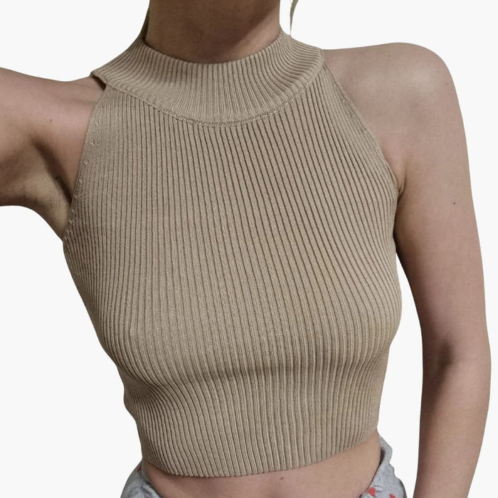 Women's Sleeveless High-Neck Ribbed Crop Top