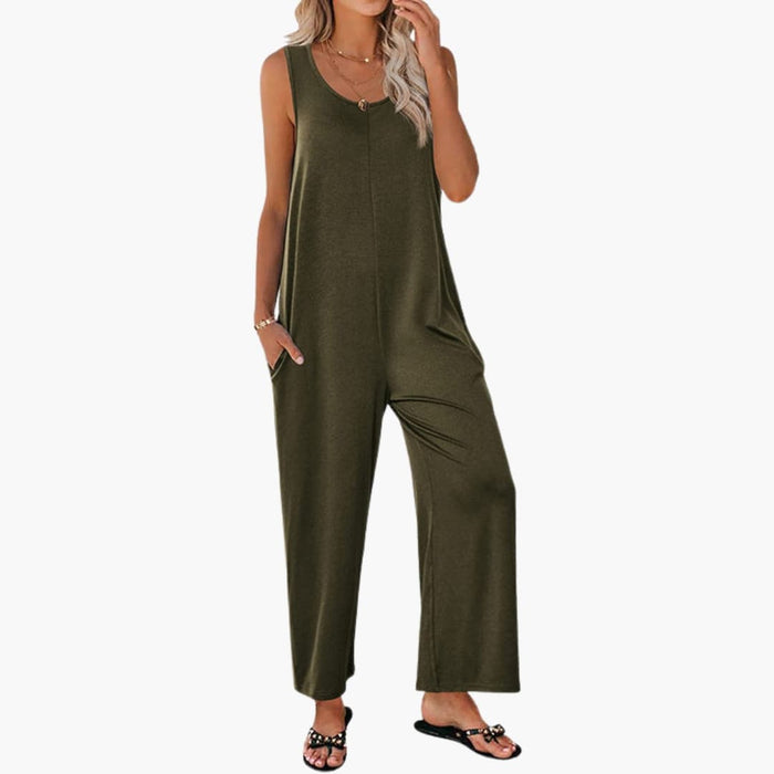 Women’s Sleeveless Wide Leg Jumpsuit with Side Pockets