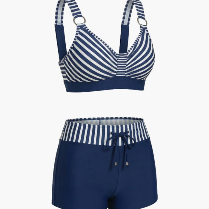 Women’s Striped Bikini Set with Swim Shorts Bottom