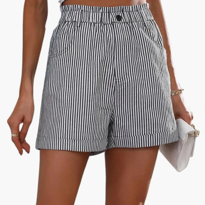 Women's Striped Shorts with Elastic Waist and Pockets