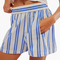 Women's Striped Shorts with Elastic Waistband and Side Pockets