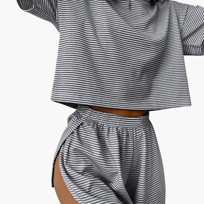 Women’s Striped Top and Shorts Set – Two-Piece Outfit