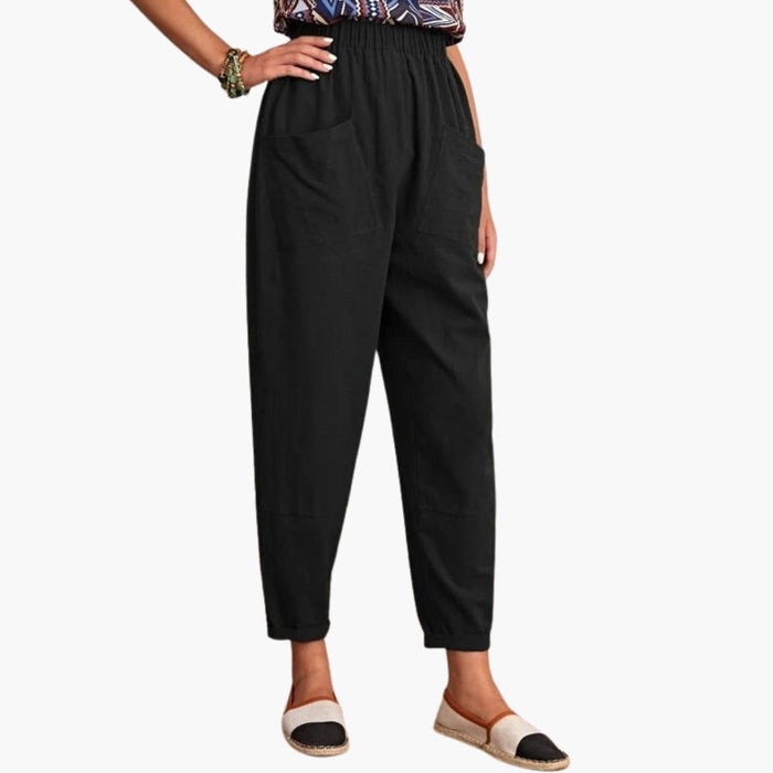 Women’s Summer Pants with Elastic Waist and Side Pockets – Loose Full-Length Trousers