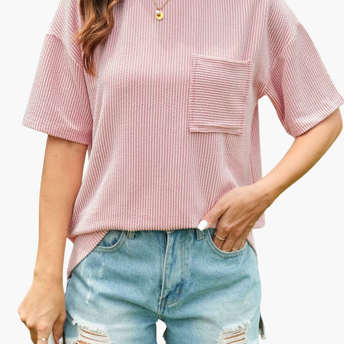 Women’s Textured Short Sleeve Tee with Front Chest Pocket