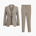 Women's Three Piece Suit with Lapel Blazer and Straight Trousers