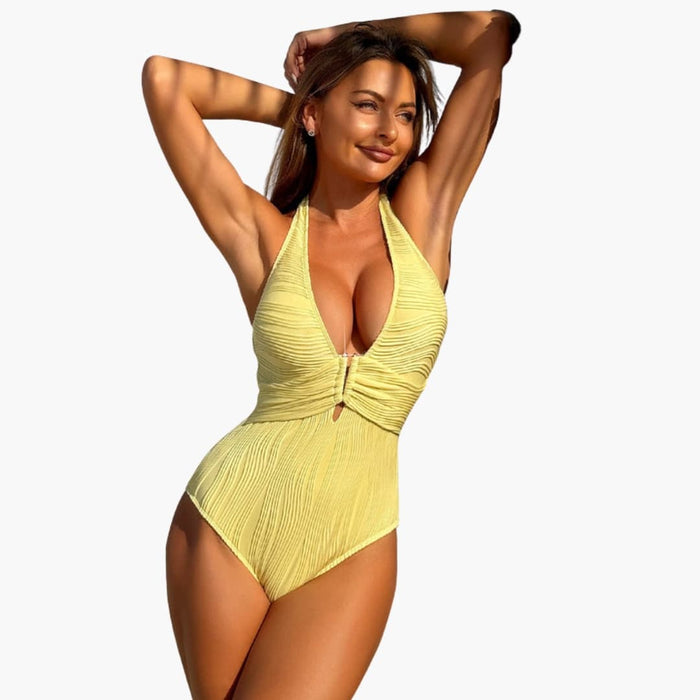 Women’s Triangle Neck One-Piece Swimsuit with Padded Cups
