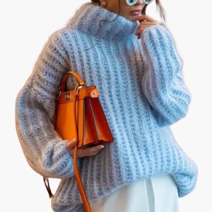 Women's Turtleneck Sweater with Ribbed Knit and Wide Sleeves