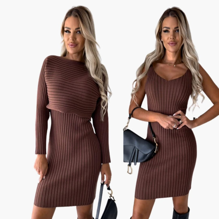 Women’s Two-Piece Dress Set with Sleeveless Dress and Sweater