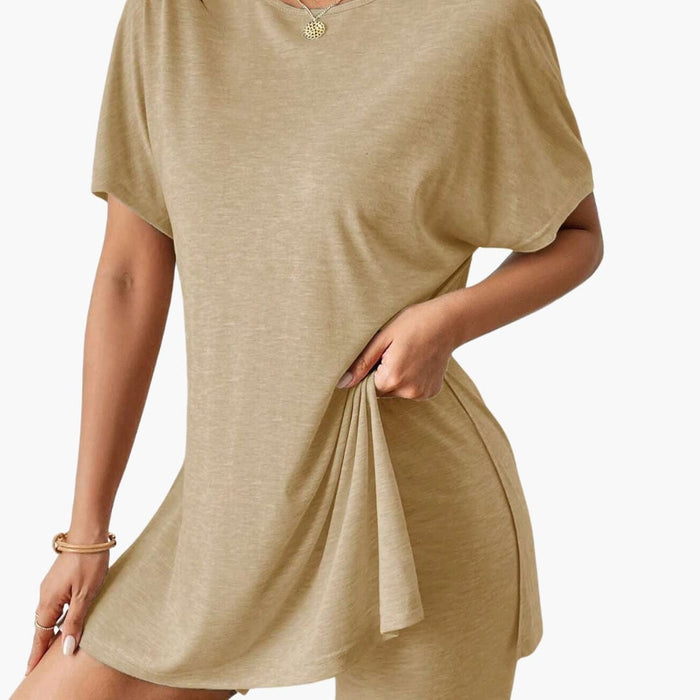 Women’s Two-Piece Lounge Set – Short Sleeve Tee and Elastic Waist Shorts