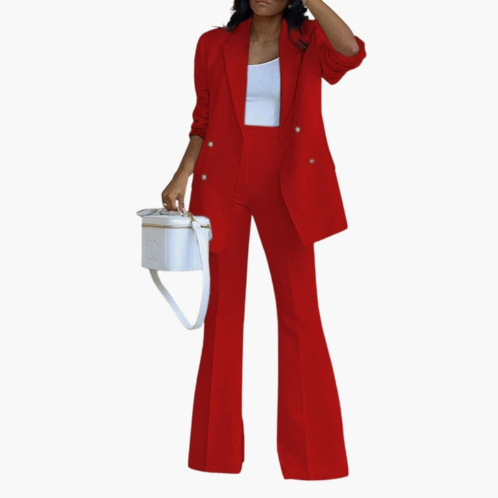 Women’s Two-Piece Pantsuit Set – Button-Front Blazer and Straight Leg Pants