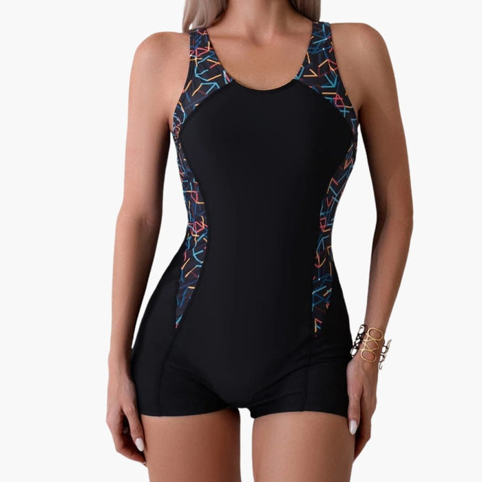 Women’s Two-Piece Swimsuit with Shorts – Sleeveless Round Neck Swim Set