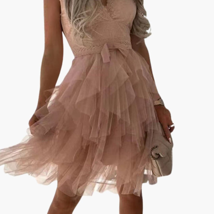 Women’s V-Neck Asymmetrical Mesh Dress