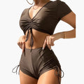 Women’s V-Neck Bikini Set with Backless Top