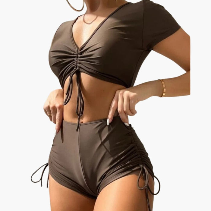 Women’s V-Neck Bikini Set with Backless Top