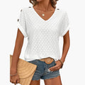 Women’s V-Neck Eyelet Button Detail Short Sleeve T-Shirt